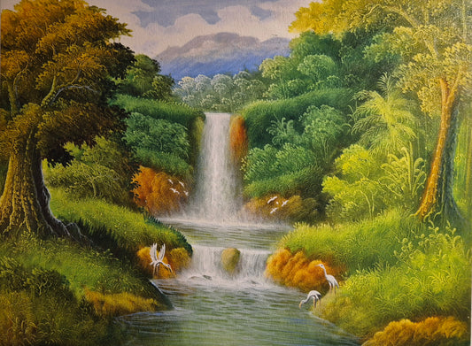 Crane By The Waterfall